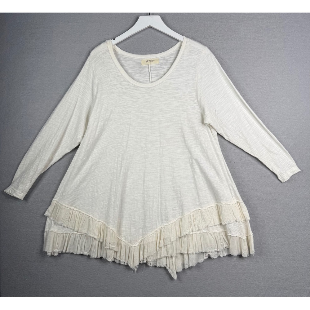 A Beautiful Soul Tunic Top Womens Size A 1X Cream Ruffle Hem Neutral Boho